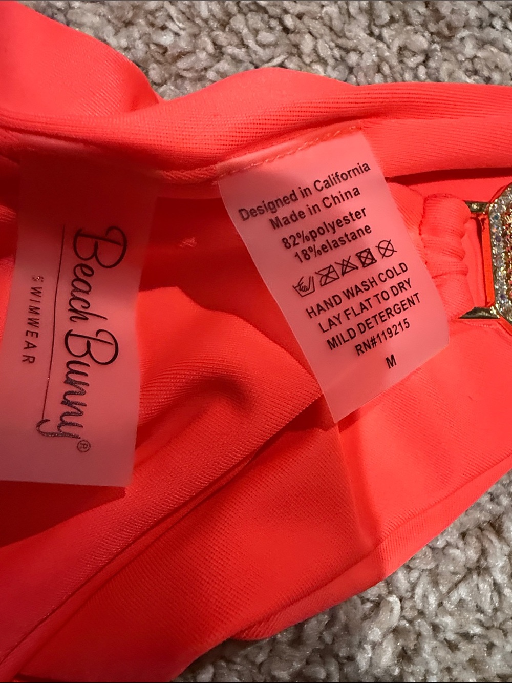 Beach Bunny Neon Coral Triangle Bikini with Gold Embellishments - Picture 2 of 12